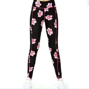 Lida floral athletic Active workout side pockets leggings Black and Pink small